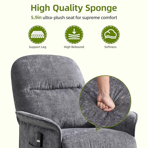 UMBFUN Power Recliner Chair with Remote Control, 21" Wide Seat Small Recliners with Side Pocket for Adults, Thick Cushions Chair for Living Room & Bedroom, Light Grey