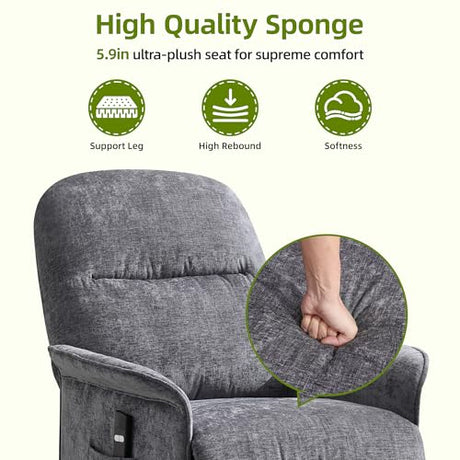 UMBFUN Power Recliner Chair with Remote Control, 21" Wide Seat Small Recliners with Side Pocket for Adults, Thick Cushions Chair for Living Room & Bedroom, Light Grey UMBFUN
