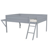 Full Size Wood Loft Bed with Desk and LED, Gaming Loft Bed Frame with Ladder, Grey MaiDeHaoo