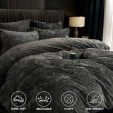 PHF Truly Velvet Duvet Cover Set King Size, 3pcs Ultra Soft Breathable Comforter Cover Set, Luxury Cozy Flannel Duvet Cover with Pillow Shams Bedding Collection, 104" x 90", Dark Gery PHF