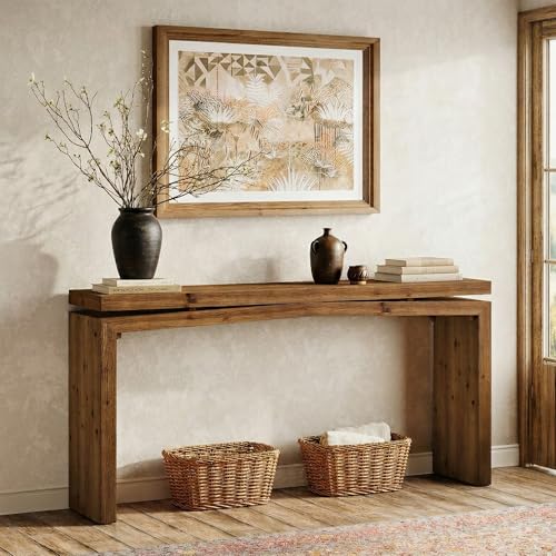 Tribesigns 63-Inch Solid Wood Console Table for Entryway, Farmhouse Narrow Long Sofa Table Behind Couch for Hallway, Living Room, Foyer, Entrance, Modern Simple Design, Brown Tribesigns