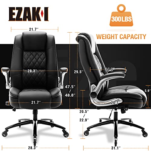 High Back Office Chair- Flip Arms Adjustable Built-in Lumbar Support, Executive Computer Desk Chair Work Chairs, Thick Padded Strong Metal Base Quiet Wheels, Ergonomic Design for Back Pain EZAKI