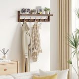 AMBIRD Wall Hooks with Shelf 28.9 Inch Length Entryway Wall Hanging Shelf Wood Coat Hooks for Wall with Shelf Wall-Mounted Coat Hook Rack with 5 Dual Hooks for Bathroom, Living Room, Bedroom (Brown) AMBIRD