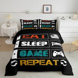 Boys Gaming Comforter Sets for Kids Twin Size Gamer Bedding Set Teens Video Games Comforter Duvet Room Decor Funny Creative Eat Sleep Game Repeat Design Reversible Inner Fill Quilt Set All Season Feelyou