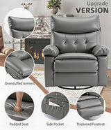GarveeHome Oversized Leather Recliner Chair, Swivel Rocker Manual Recliner for Adults, Lazy Rocking Chair with Comfort Arms and Back Single Sofa for Living Room