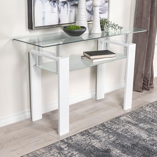 Coaster Home Furnishings - Dyer - Console Table with Tempered Glass Top, Shelf and Chrome Metal Frame - Living Room & Hallway - 48-Inch - White - 703439 Coaster Fine Furniture