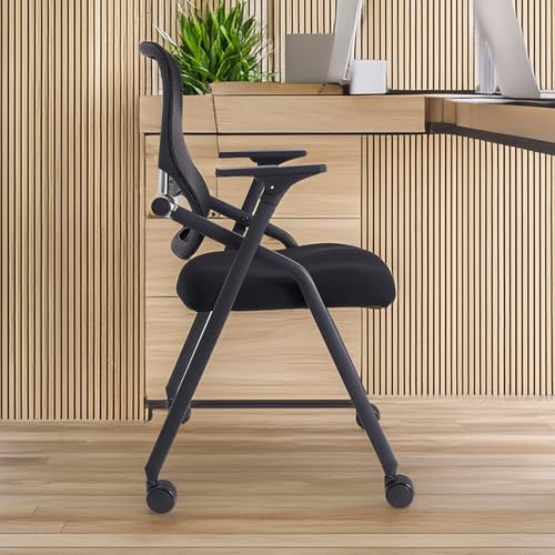 BROBRIYO PRO, Stackable & Foldable Conference Room Chairs with 2X Thick Cushion, Lumbar Support, Armrest - Mesh Bouncing Back for Office Meeting, Conference, Training Room Chair 1 Pack
