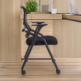 BROBRIYO PRO, Stackable & Foldable Conference Room Chairs with 2X Thick Cushion, Lumbar Support, Armrest - Mesh Bouncing Back for Office Meeting, Conference, Training Room Chair 1 Pack