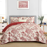 WONGS BEDDING Botanical Quilt Set Queen Size, Red 3 Pieces Floral Plants Printed Bedspread Bedding Set Christmas Soft Lightweight Microfiber Coverlet Set for All Season (96"x90") WONGS BEDDING