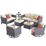 ovios Patio Furniture Set, 7 Piece Outdoor Wicker Sofa with Swivel Rocking Chairs, Loveseat and Comfy Cushions, High Back Rattan Couch Conversation Set, Beige ovios