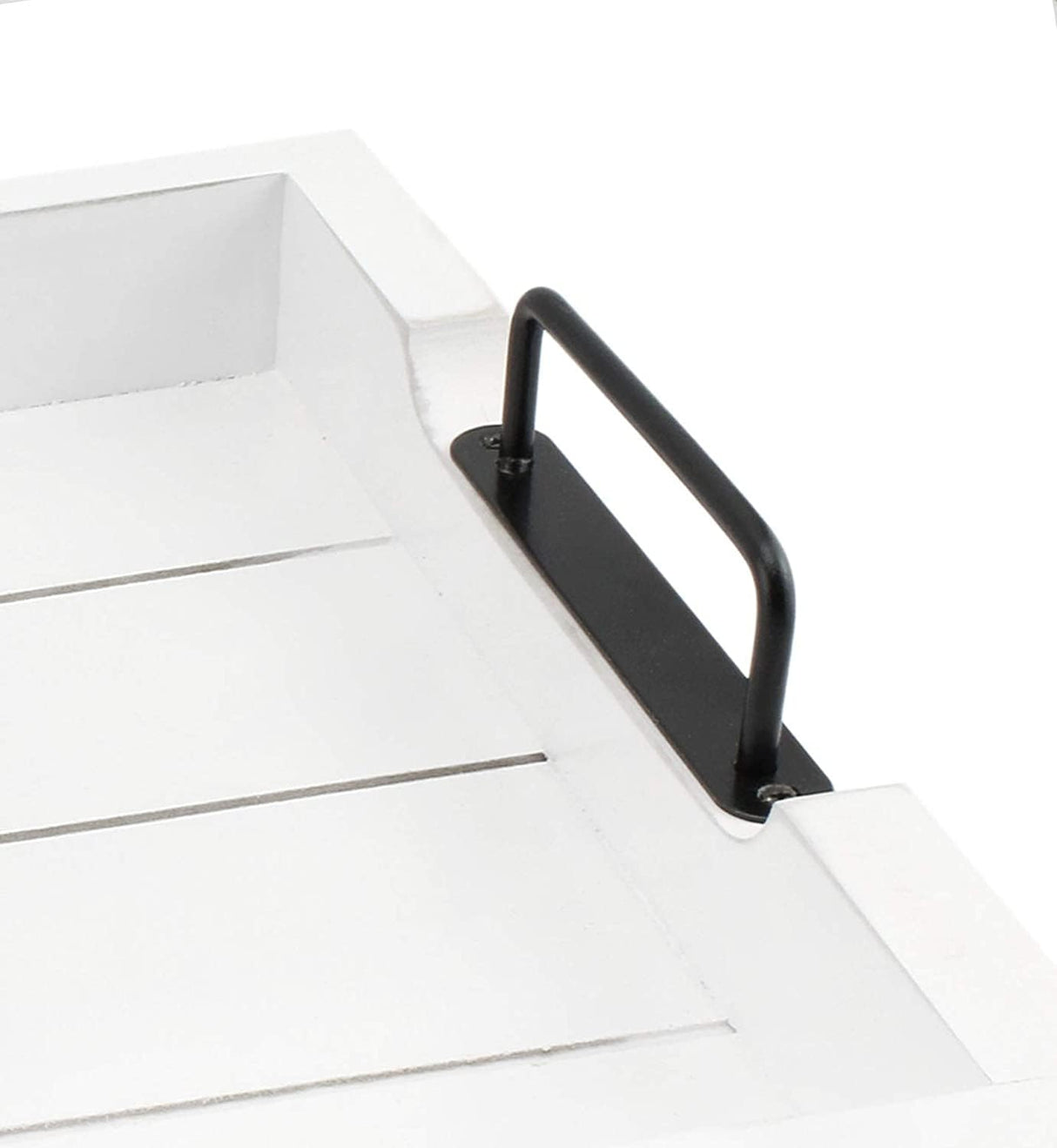 AuldHome Rustic Wood Serving Tray (White); Wooden Farmhouse Shiplap Decorative Ottoman Tray with Black Metal Handles, 16.75 x 12.75 Inches AuldHome Design