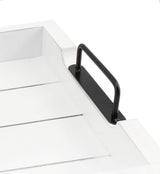 AuldHome Rustic Wood Serving Tray (White); Wooden Farmhouse Shiplap Decorative Ottoman Tray with Black Metal Handles, 16.75 x 12.75 Inches AuldHome Design