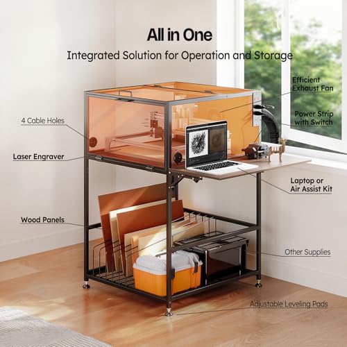 Crafit Laser Engraver Enclosure Cabinet with Exhaust, Laser Engraving Table with Ventilation Fan, Heavy Duty Laser Cutter Protective Cover Tent with Eye Protection, Insulates against Noise Fumes Odors Crafit