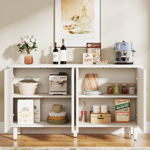 LITTLE TREE 59-Inch White Buffet Cabinet Sideboard with Storage, Modern Sideboard Buffet Table with Doors for Living Room, Dining Room - WoodArtSupply