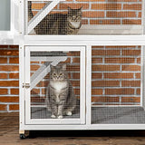 PawHut 74" Wooden Catio Outdoor Cat House Weatherproof & Wheeled, Outside Cat Enclosure with High Weight Capacity, Kitten Cage Condo, Gray PawHut