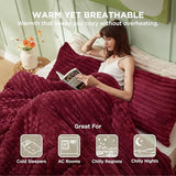 Bedsure Twin/Twin XL Size Comforter - GentleSoft™ 2 Pieces Double-Side Fleece Fluffy Dark Red Comforter Set, Cozy Striped Room Decor Aesthetic Luxury Twin Bedding Sets, 1 Pillowcase, 68x88 Inches Bedsure