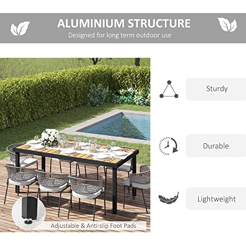 Outsunny 75" x 35" Outdoor Dining Table for 8 People, Rectangular Aluminum Frame Garden Table with All-Weather Faux Wood Top for Garden, Lawn, Patio, Tan - WoodArtSupply