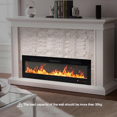 DUMOS 60" Freestanding Electric Fireplace, 1500W/750W Wall Mounted or Recessed Insert Fireplaces Heater with Remote Control,13 Adjustable Flame Color, 12H Timer, Touch Screen，Inky DUMOS