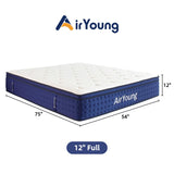 12 Inch Full Mattress, Memory Foam Hybrid Full Mattresses,, Pocketed Coils for Motion Isolation Back Pain Relieving Strong Edge Lumbar Support with CertiPUR-US Certified, Medium Firm, 120-Night Trial AirYoung