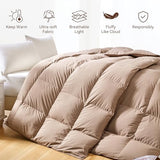 SNOWMAN Premium Down Comforter Twin Size, Luxurious All Season Duvet Insert with Cotton Blended Fabric, 3D Baffle Box Design Hotel Bedding Comforter (Khaki,68"x90") SNOWMAN