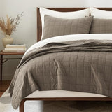 EVERGRACEHOME 100% Cotton Box Stitch Quilt Bedding Set King Size 3 Pieces, Garment-Washed Lightweight Soft Cozy Coverlet, Oversized Quilted Bedspread Sets with 2 Shams for All Season, Mocha Brown EVERGRACEHOME
