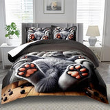 llyxsesty Cute Cat Comforter Set King,Grey Kawaii Cat Bedding Set Adult,Cute Animal Comforter for Boy,American Shorthair Bedding Grey,Kawaii Animal Print Quilt Bedroom Decor Kids llyxsesty