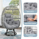 Gijvbeoz Swivel Wicker Egg Chair, Oversized Indoor Outdoor Lounger for Backyard, Patio, Living Room with Cushion, Steel Frame, 330lb Capacity, Gray Gijvbeoz