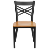 Flash Furniture 2 Pack HERCULES Series Black ''X'' Back Metal Restaurant Chair - Natural Wood Seat Flash Furniture