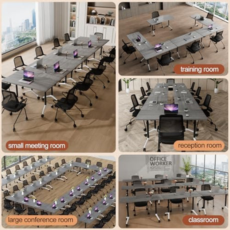 Folding Conference Table 4ft 5ft, Foldable Office Meeting Desk for 6 People, Multiple Sizes Colors Mobile Conference Room Table for Training Room School Business Furniture (2, Grey, 47in) Generic