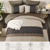 Dinjoy Light Brown King Size Comforter Set,Striped Boho Bed in a Bag King 7 Pieces Soft Fall Bedding Comforters Sets Microfiber Complete Bed Sets for All Season Dinjoy