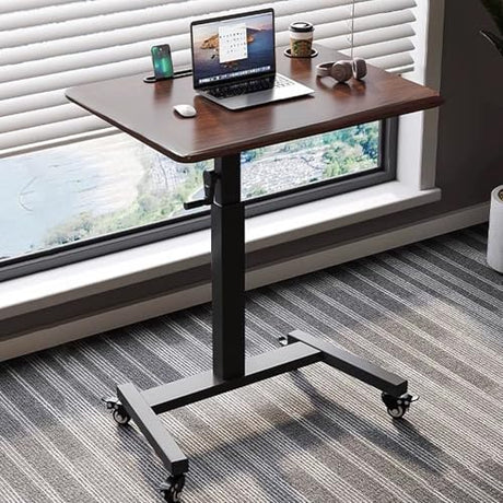RJYYYDS Foldable Manual Crank Standing Desk, Adjustable Sit-Stand Office Desk with Movable Wheels, Easy to Install for Home and Office,Brown-One Size RJYYYDS