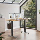 Veken 63 Inch Electric Standing Desk, Height Adjustable Sit Stand Up, Wood Desktop, Work Home Office Computer PC Table, Tall Standup Workstation, Gaming Writing Study Bedroom Rising Desks, Brown Veken