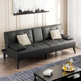 Shintenchi Futon Sofa Bed, Leather Foldable Couch, Reclining Sleeper with Removable Armrests, Upholstered Loveseat Sofa Couch with Folding Cup Holders for Home, Office(Black) Shintenchi