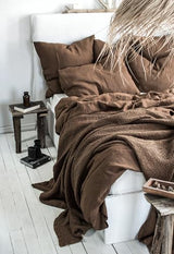 Linen Bedding Set in Walnut. Duvet Cover and 2 Pillowcases Set. King, Queen, Twin, Full, Double, Single Size. Dark Brown Linen Bedding Set (King 90x104) Generic