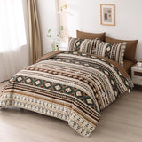 Dinjoy Boho King Size Bed in A Bag 7 Pieces,Brown/Coffee Comforter Set Aztec Striped Fall Bedding Set Bohemian Patchwork Complete Set Geometric Pattern Comforters for Women Men 90"×104" Dinjoy