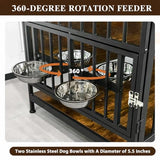 41 Inch Dog Crate Furniture for Large Dogs, Wooden Indoor Dog Cage with Double Doors, Built-in 360° Swivel Bowls, Comfortable Flat Floor, Rustic Style End Table Kennel Zoolati