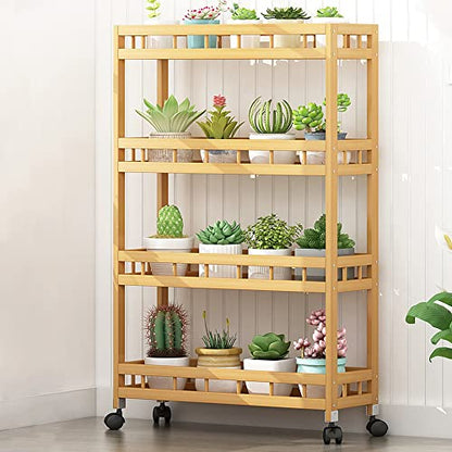 TIE-DailyNec 4-Tier Bamboo Kitchen Rolling Cart Removable Wood Trolley Island Cart, Utility Cart Multi-Layer Storage Shelf Rack on Wheels (23.6" L X 7.1" W X 37.8" H) - WoodArtSupply