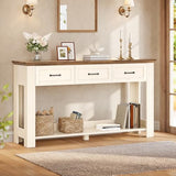 ANGRYWIN 55" Farmhouse Console Table with 3 Drawers, Rustic Entryway Table with Open Shelf, Sofa Tables Behind Couch for Entrance, Living Room, Hallway, White ANGRYWIN