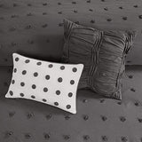 Intelligent Design Cotton Comforter Set - Jacquard Tufts Pompom Design All Season Bedding, Matching Shams, Decorative Pillows, King/California King (104 in x 92 in), Charcoal 7 Piece Intelligent Design