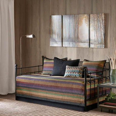 Madison Park Daybed Cover Double Sided Quilting Casual Design All Season Bedding Set with Bedskirt, Matching Shams, Decorative Pillow, 75 in x 39 in, Yosemite, Purple Teal Madison Park
