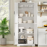 GarveeHome Pantry Cabinet, Freestanding Kitchen Pantry Storage Cabinet,70 in Cupboard, Tall Storage Cabinet with Doors and Adjustable Shelves,for Bathroom, Dining Room, Living Room (White-Classic) GarveeHome