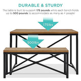 Best Choice Products 45.5in 3-Piece Bench Style Dining Furniture Set, 4-Person Space-Saving Dinette for Kitchen, Dining Room w/ 2 Benches, Table - Light Brown/Black Best Choice Products