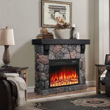 BOSSIN 36" Electric Fireplace with Mantel, 23 inch Electric Fireplace Insert, TV Stand Freestanding Heater with Remote Control Timer LED Flame for Living Room Bedroom,Faux Stone Gray BOSSIN
