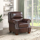 Lexicon Push Back Reclining Chair, Top Grain Leather Match Push Back Recliner Chair with Nailhead Trim, Rolled Arms, Solid Wood Legs, for Living Room/Apartment/Office, Easy Assembly, Brown