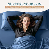 Casa Platino Satin Sheets Twin Size - Smooth Twin Sheets with 15 Inch Deep Pocket Fit, Makes for a Cool Nights Sleep, Great for Hot Sleepers, Helps with Hair Protection, Wrinkle-Resistant - Dark Blue Casa Platino