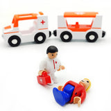 Magnetic Trains Cars Playset Wooden Train Track Accessories Station Wagon Train Set for Toddlers 3-5 Wooden Train Sets for Boys Girls Ages 3-4-7 (Ambulance B (with Light and Sound)) DSHMIXIA