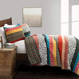 Lush Decor Boho Stripe Reversible Cotton Quilt 3-Piece Set, Full/ Queen, Turquoise & Tangerine - Bold Colorful Bohemian Bedding Set Lush Decor