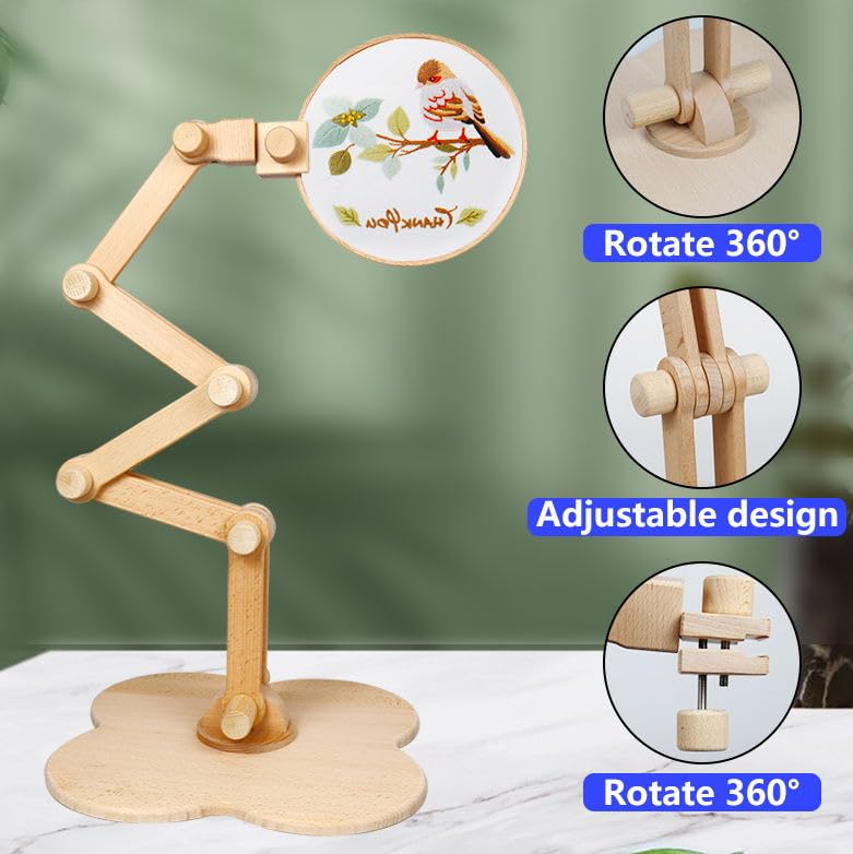 SolidGnik Large Embroidery Stand,Adjustable Embroidery Hoop Holder,Rotated Cross Stitch Stand,Wood Embroidery Hoop Holder SolidGnik