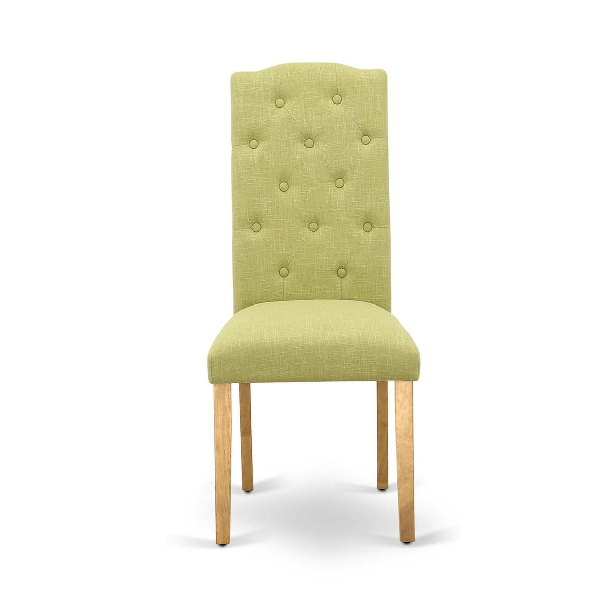 East West Furniture CEP4T07 Celina Parson Dining Room Chairs - Button Tufted Limelight Linen Fabric Upholstered Chairs, Set of 2, Oak East West Furniture