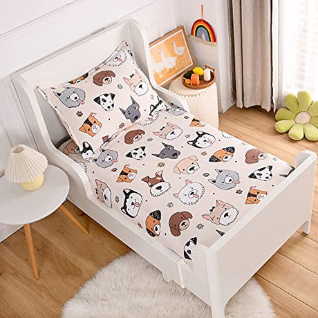 KWLOVER 2PCS Soft Fitted Sheet and Pillowcase Set - Doggy Printed Puppy Pattern Design Sheets for Kids Teens Twin Size Bed KWLOVER